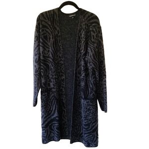NWOT Fortune+Ivy Animal Print Longline Cardigan Sweater L Gray Black